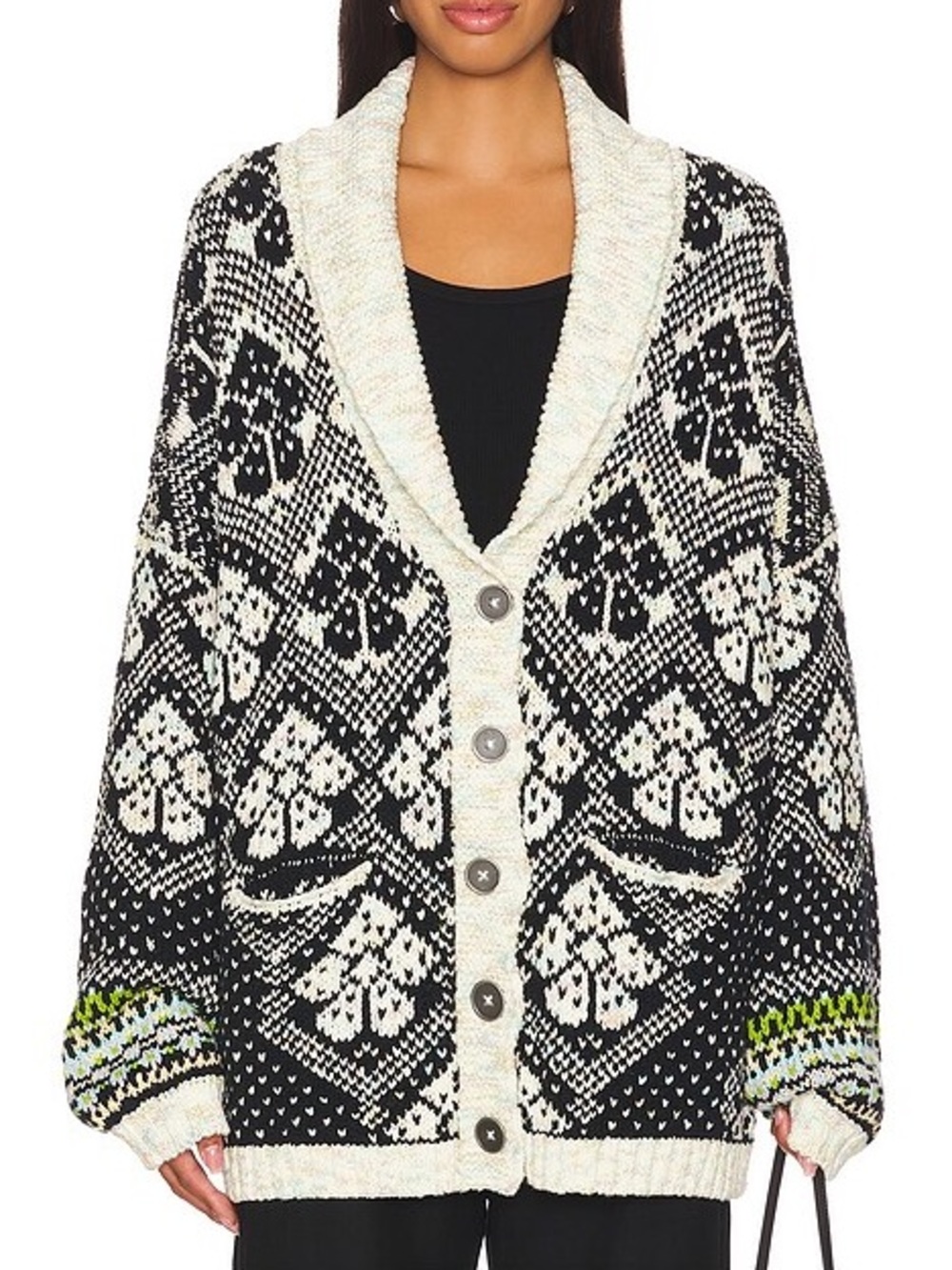 Free People Sasha Cardigan Size Small Oversized Sweater Boho Fall onyx blossom